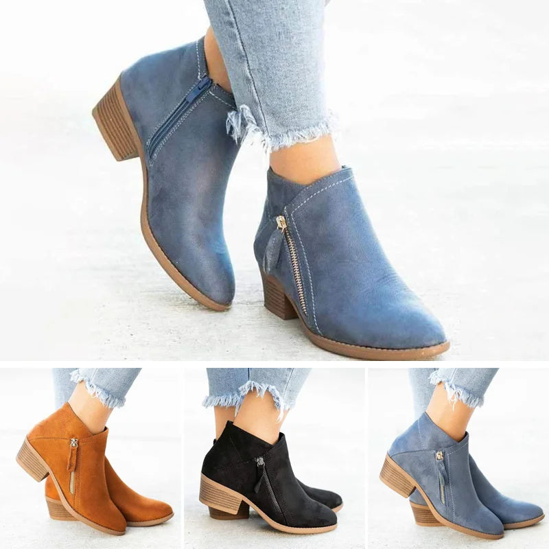 Lernen Damen Stiefeletten | Orthopädisch | Blockabsatz | Seitenreißverschluss | Vintage-Luzern Mode
