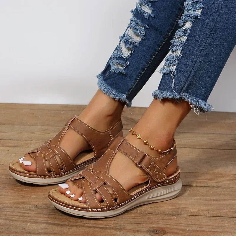 Damen Ledersandalen | Orthopädisch | Offene Form | Verstellbar-Braun-35-Luzern Mode