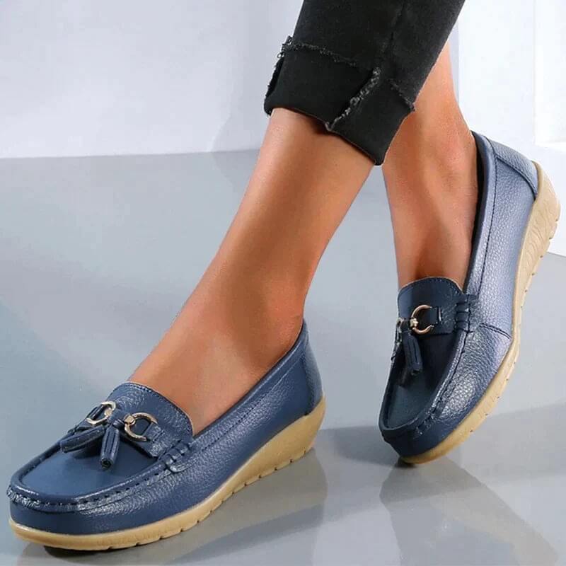 Damen Loafers | Leder | Orthopädisch | Atmungsaktiv | Komfortabel | Langlebig-Dunkelblau-35-Luzern Mode