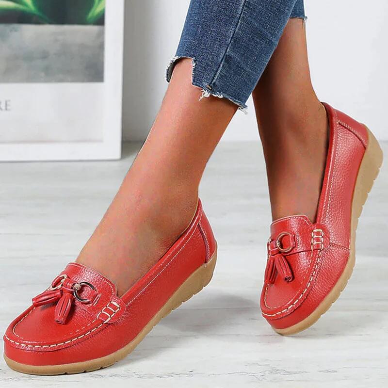 Damen Loafers | Leder | Orthopädisch | Atmungsaktiv | Komfortabel | Langlebig-Rot-35-Luzern Mode