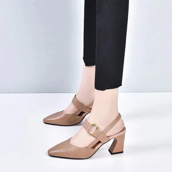 Damen Sandalen | Geschlossene Spitze | Verstellbar | Absatz | Orthopädisch-Braun-35-Luzern Mode