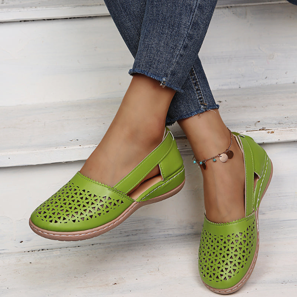 Damen Sommerschuhe | Slipper | Veganleder | Rutschfest | Gummi-Grün-35-Luzern Mode