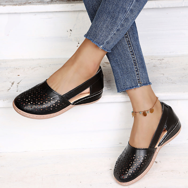 Damen Sommerschuhe | Slipper | Veganleder | Rutschfest | Gummi-Schwarz-35-Luzern Mode
