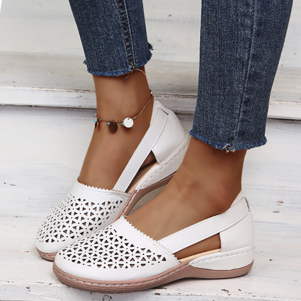 Damen Sommerschuhe | Slipper | Veganleder | Rutschfest | Gummi-Weiß-35-Luzern Mode