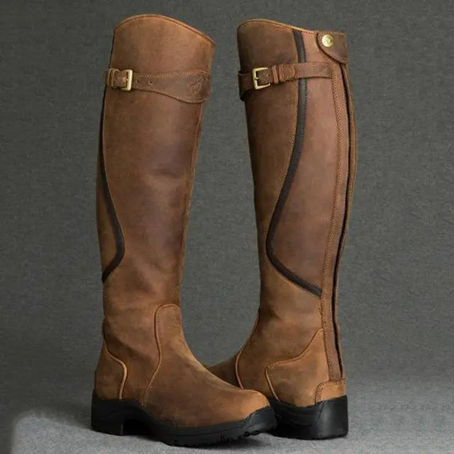 Damen Reitstiefel Leder Wasserdicht Rutschfest Komfortabel-Braun-35-Luzern Mode