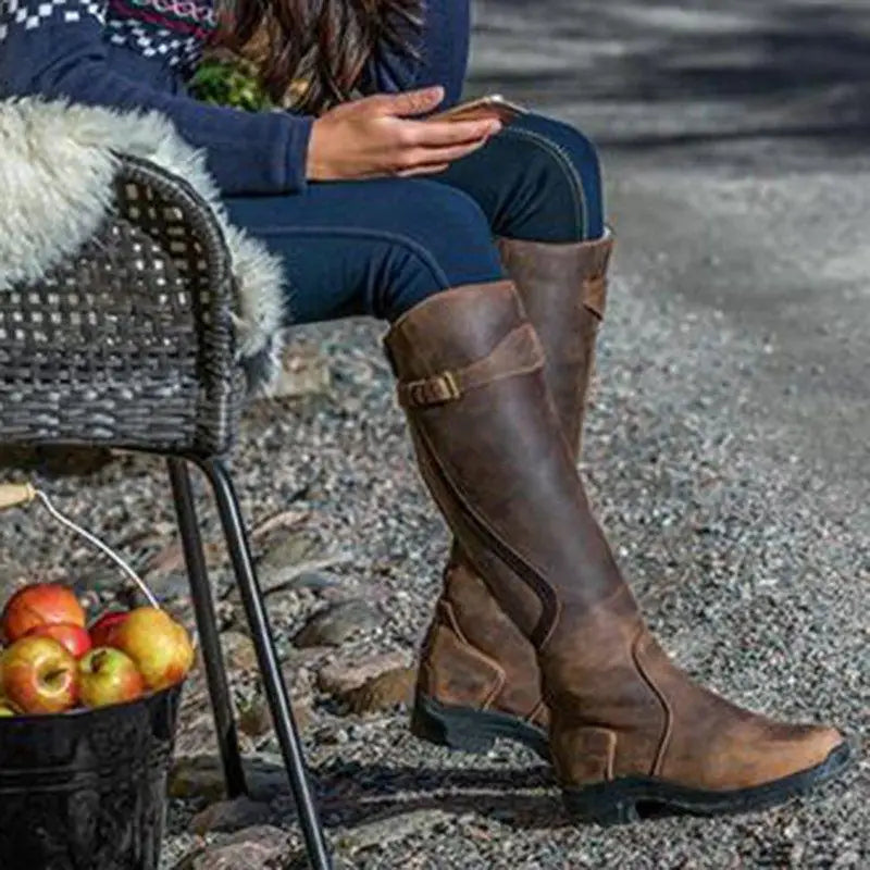 Damen Reitstiefel Leder Wasserdicht Rutschfest Komfortabel-Dunkelbraun-35-Luzern Mode