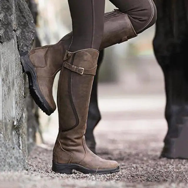 Damen Reitstiefel Leder Wasserdicht Rutschfest Komfortabel-Luzern Mode
