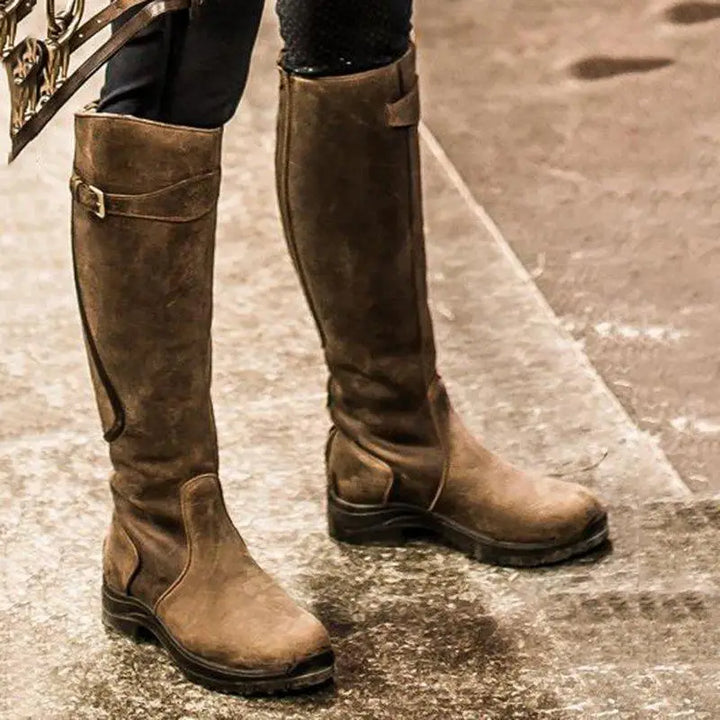 Damen Reitstiefel Leder Wasserdicht Rutschfest Komfortabel-Luzern Mode