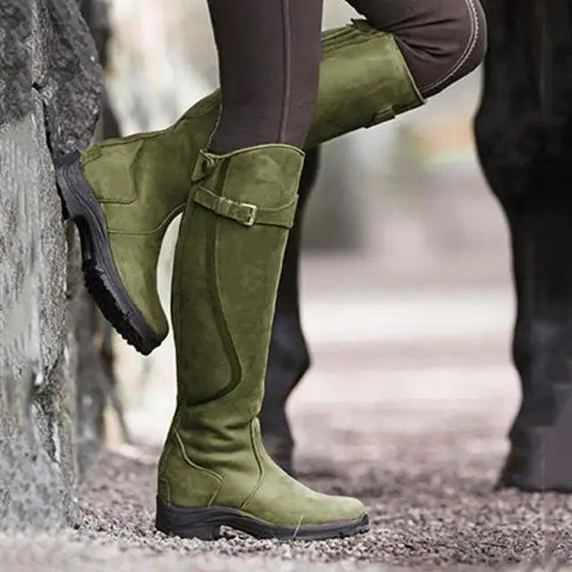 Damen Reitstiefel Leder Wasserdicht Rutschfest Komfortabel-Grün-35-Luzern Mode