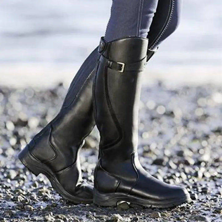 Damen Reitstiefel Leder Wasserdicht Rutschfest Komfortabel-Schwarz-35-Luzern Mode