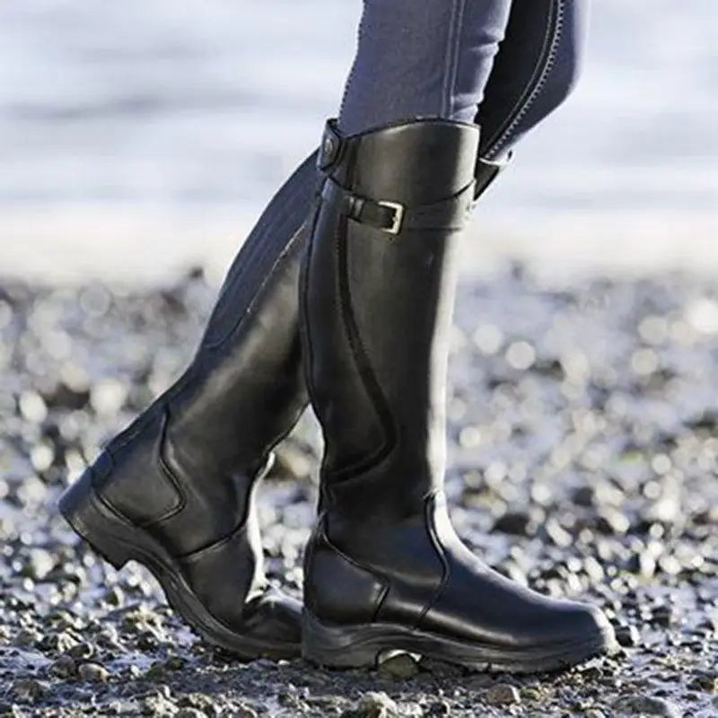 Damen Reitstiefel Leder Wasserdicht Rutschfest Komfortabel-Schwarz-35-Luzern Mode