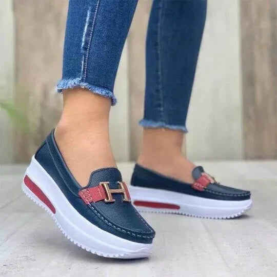 Orthopädische Damenschuhe | Slippermodell | Schnallen-Detail | Ergonomisch-Blau-35-Luzern Mode