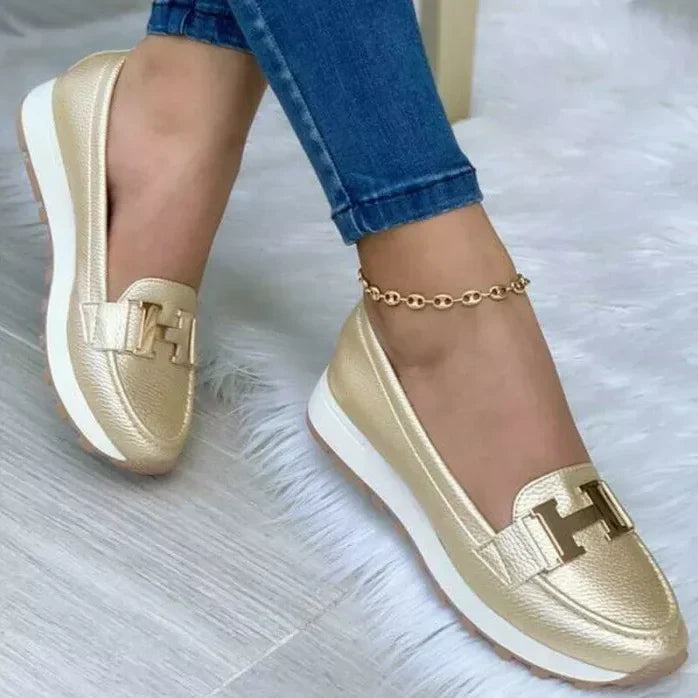 Orthopädische Damenschuhe | Slippermodell | Schnallen-Detail | Ergonomisch-Gold-35-Luzern Mode