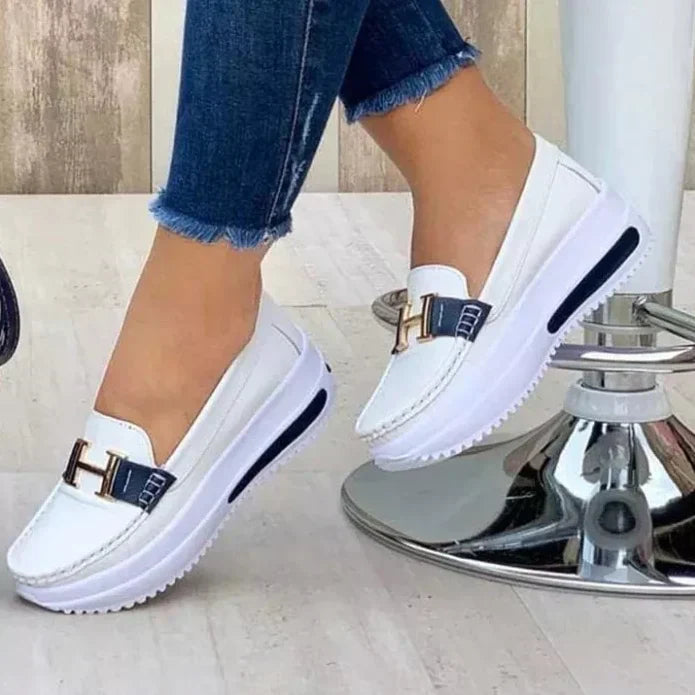Orthopädische Damenschuhe | Slippermodell | Schnallen-Detail | Ergonomisch-Weiß-35-Luzern Mode