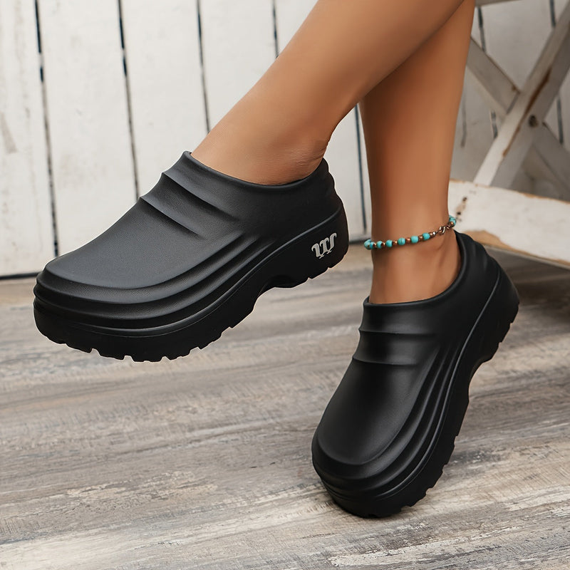 Damen Plateau Clogs mit Perlenarmband - Bequeme Schuhe-Schwarz-37-Luzern Mode