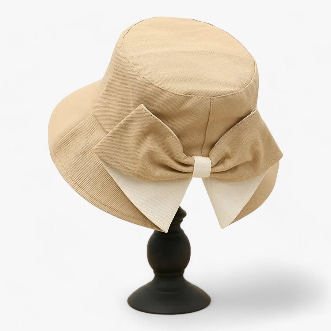 Damen Sonnenhut | Baumwolle | Bucket Hat | Einfarbig | Rundkrempe-Beige Weiß-Luzern Mode