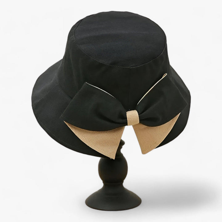 Damen Sonnenhut | Baumwolle | Bucket Hat | Einfarbig | Rundkrempe-Schwarz Beige-Luzern Mode