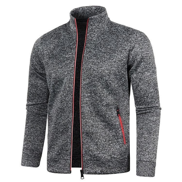 Herren Outdoorjacke | Fleece | Baumwolle | Reißverschluss | Einfarbig-Dunkelgrau-S-Luzern Mode