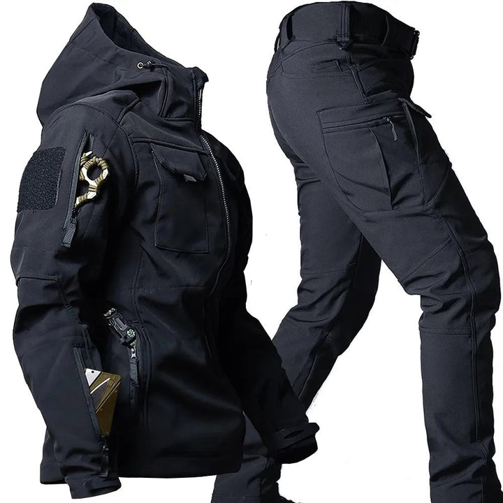 Herren Outdoor Jacke und Hose Set für Abenteuer Fans-Schwarz-S-Luzern Mode