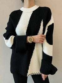 Damen Strickpullover mit abstraktem Muster, warm und stilvoll-Luzern Mode