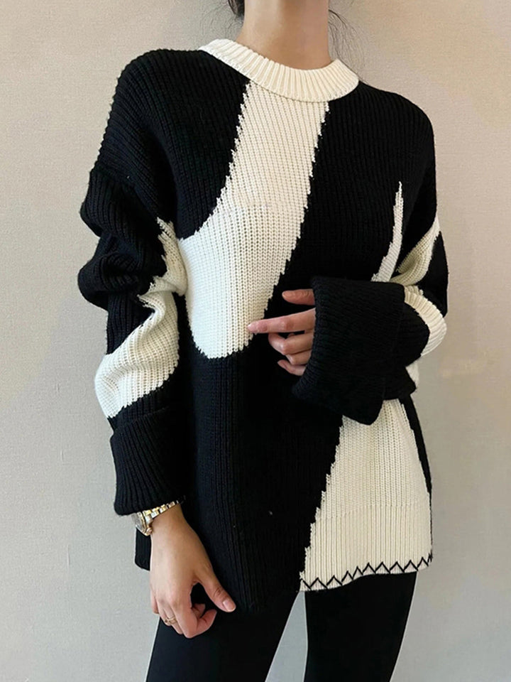 Damen Strickpullover mit abstraktem Muster, warm und stilvoll-Luzern Mode