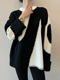 Damen Strickpullover mit abstraktem Muster, warm und stilvoll-Schwarz-XS-Luzern Mode