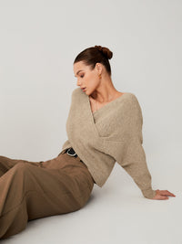 Damen Strickpullover mit V-Ausschnitt und Handtasche Set-Luzern Mode