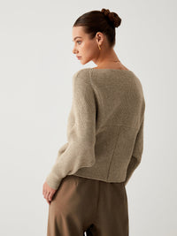 Damen Strickpullover mit V-Ausschnitt und Handtasche Set-Luzern Mode