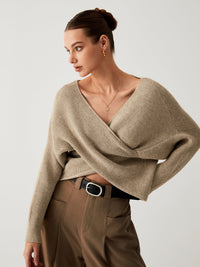 Damen Strickpullover mit V-Ausschnitt und Handtasche Set-Luzern Mode