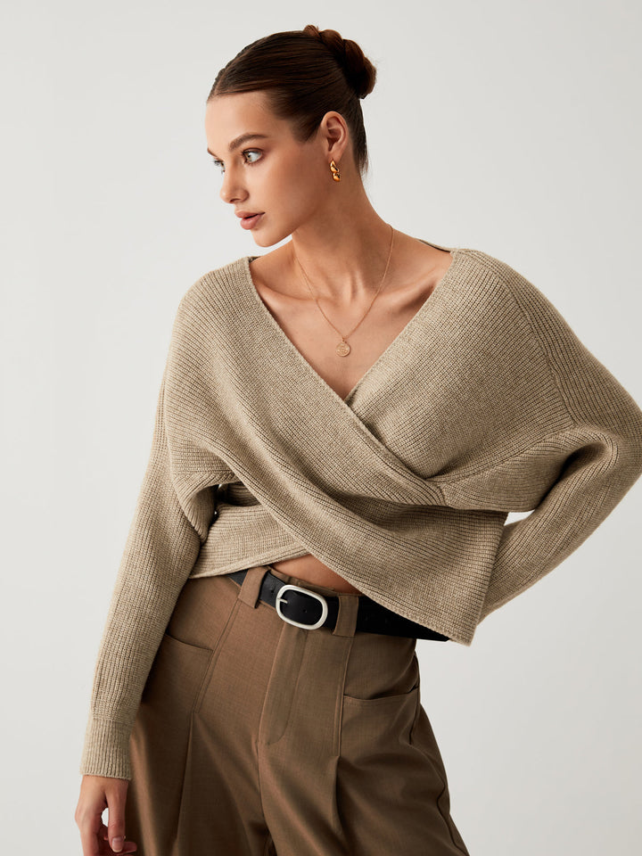 Damen Strickpullover mit V-Ausschnitt und Handtasche Set-Luzern Mode