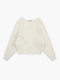 Damen Strickpullover mit V-Ausschnitt und Handtasche Set-Weiß-XS-Luzern Mode