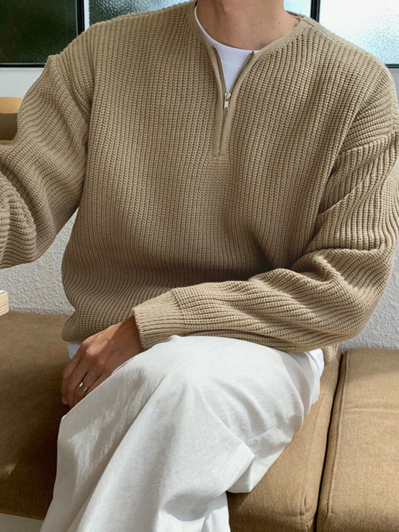 Oversized Herren Strickpullover mit Reißverschluss für Herbst/Winter-Beige-S-Luzern Mode
