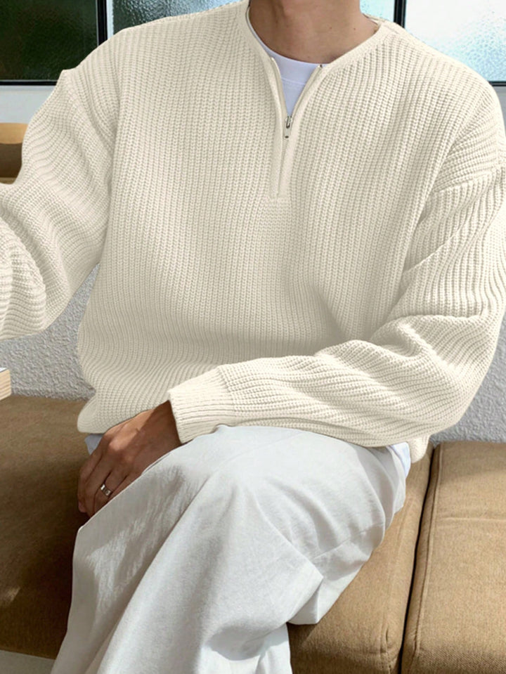 Oversized Herren Strickpullover mit Reißverschluss für Herbst/Winter-Weiß-S-Luzern Mode