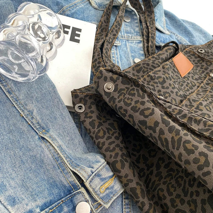 Oversized Leopardenmuster Schultertasche aus Canvas - Große Handtasche-Luzern Mode