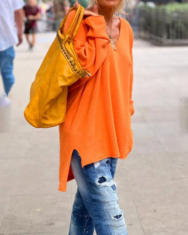 Oversized Damenpullover mit V-Ausschnitt - Trendige Herbstmode-Luzern Mode