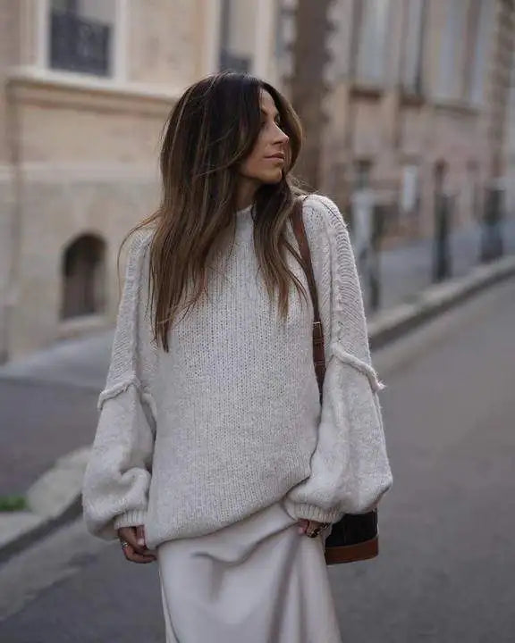 Oversized Damen Strickpullover mit Handtasche - Modetrend 2023-Luzern Mode