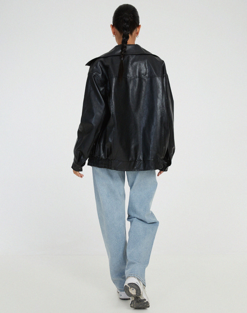 Leren Damenjacke | Oversized | Vegan | Einfarbig | Reißverschluss | Cool-Luzern Mode