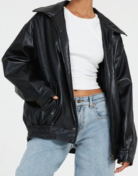 Leren Damenjacke | Oversized | Vegan | Einfarbig | Reißverschluss | Cool-Luzern Mode