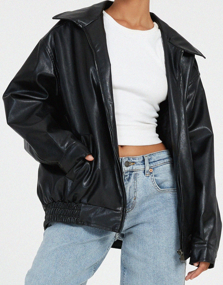 Leren Damenjacke | Oversized | Vegan | Einfarbig | Reißverschluss | Cool-Luzern Mode