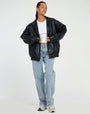 Leren Damenjacke | Oversized | Vegan | Einfarbig | Reißverschluss | Cool-Schwarz-XS-Luzern Mode