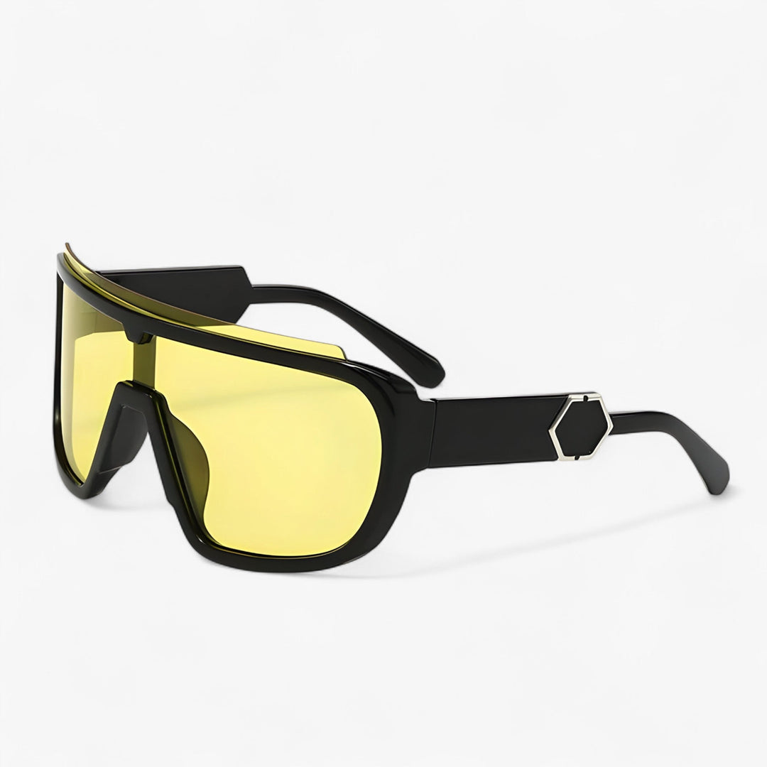 Sonnenbrille | Oversized | Monoblock | Wraparound | Unisex | UV-Schutz-Schwarz Gelb-Luzern Mode