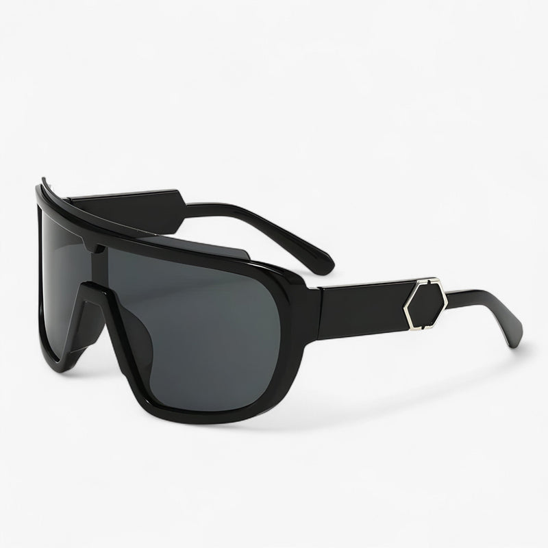 Sonnenbrille | Oversized | Monoblock | Wraparound | Unisex | UV-Schutz-Schwarz Grau-Luzern Mode
