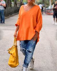 Damen Oversized Pullover V-Ausschnitt Herbstmode Casual Look-Luzern Mode