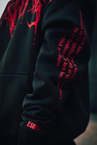 Schwarzer Herren Hoodie | Roter Druck | Übergröße | Baumwolle | Fleece-Futter-Luzern Mode