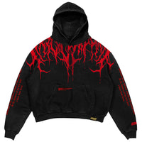 Schwarzer Herren Hoodie | Roter Druck | Übergröße | Baumwolle | Fleece-Futter-S-Luzern Mode