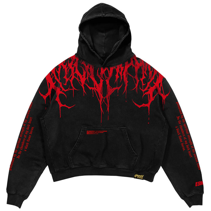 Schwarzer Herren Hoodie | Roter Druck | Übergröße | Baumwolle | Fleece-Futter-S-Luzern Mode