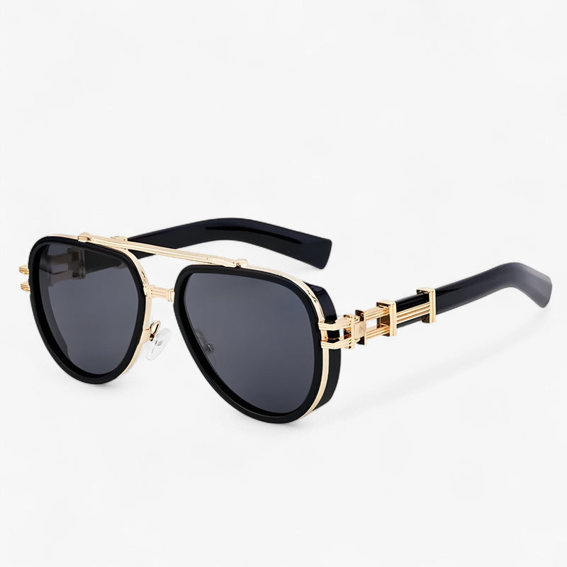 Steampunk Sonnenbrille | Polarisierten Gläsern | Oversized | Unisex-Schwarz Gold Grau-Luzern Mode