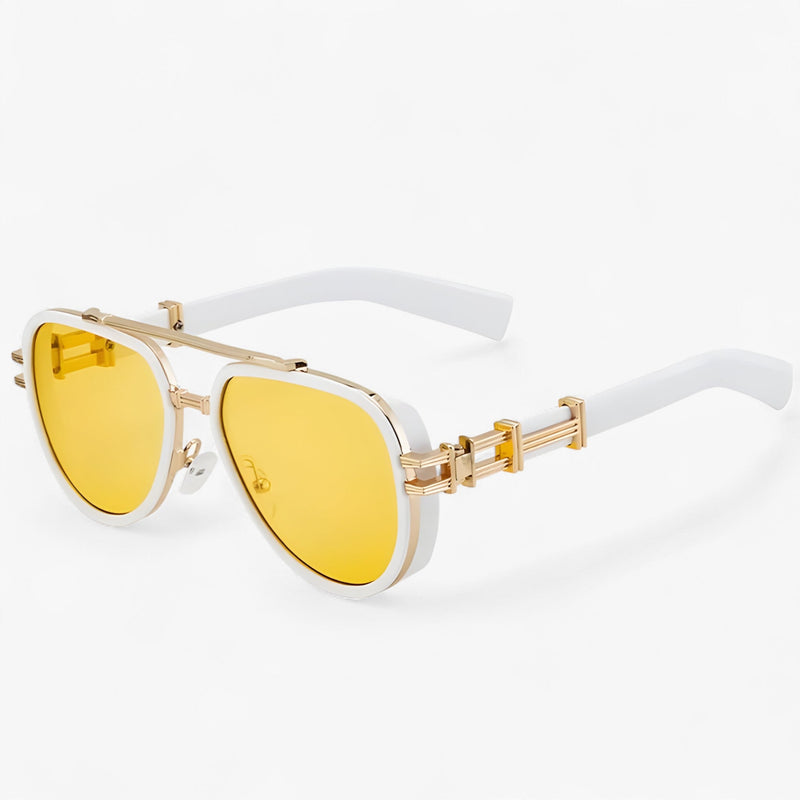 Steampunk Sonnenbrille | Polarisierten Gläsern | Oversized | Unisex-Weiß Gelb Gold-Luzern Mode