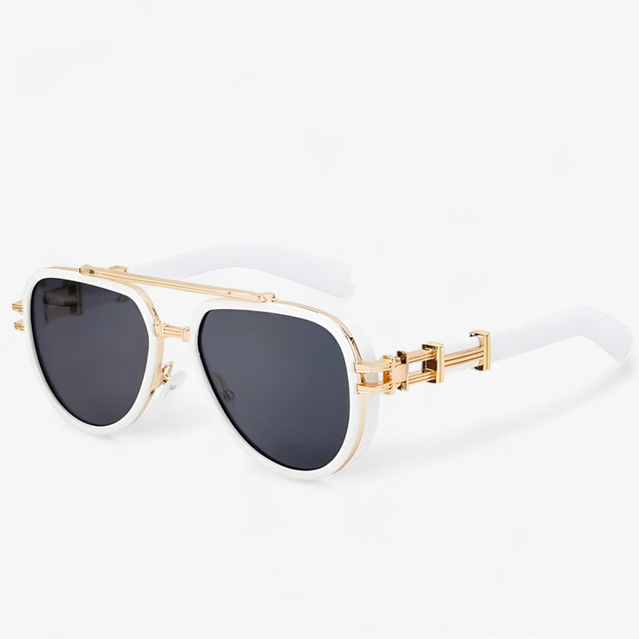 Steampunk Sonnenbrille | Polarisierten Gläsern | Oversized | Unisex-Weiß Grau-Luzern Mode