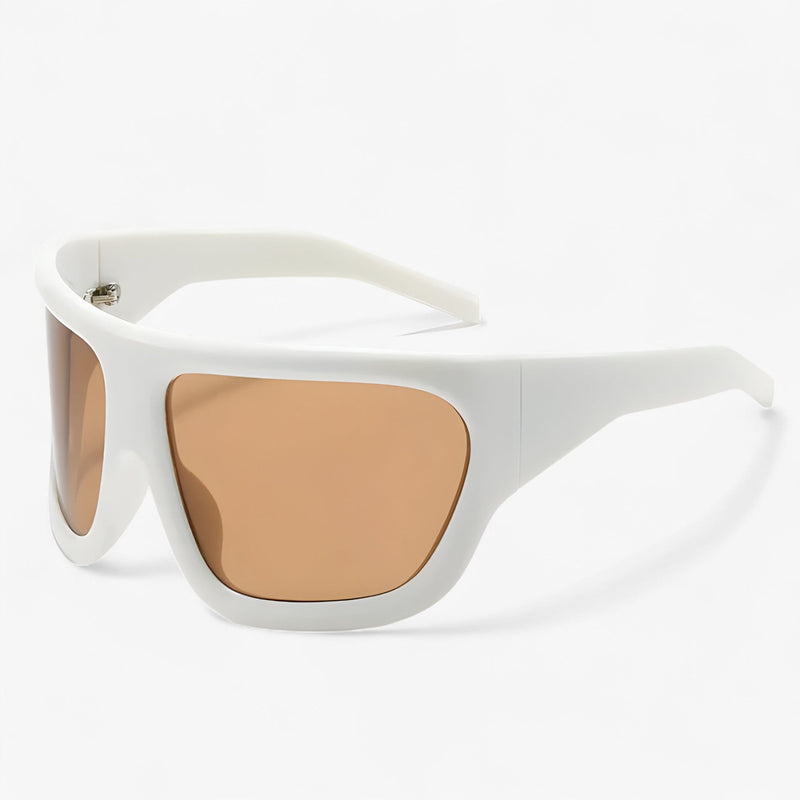 Sportsonnenbrille | Wraparound | Steampunk | Oversized | Unisex-Weiß Braun-Luzern Mode